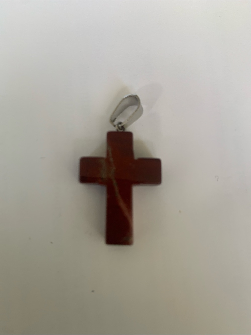 Red Jasper Cross Pendant - Polished Stone Religious Charm